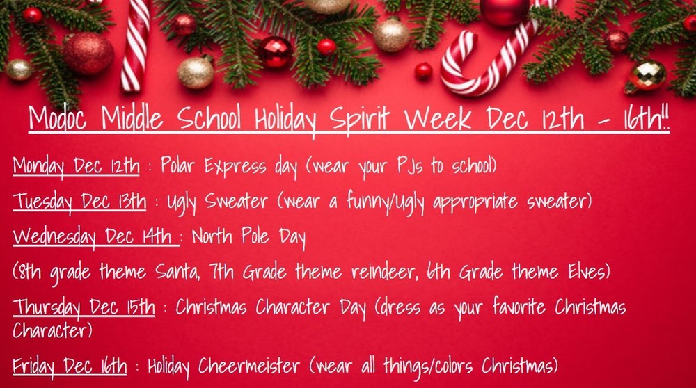 Spirit Week Schedule - Text