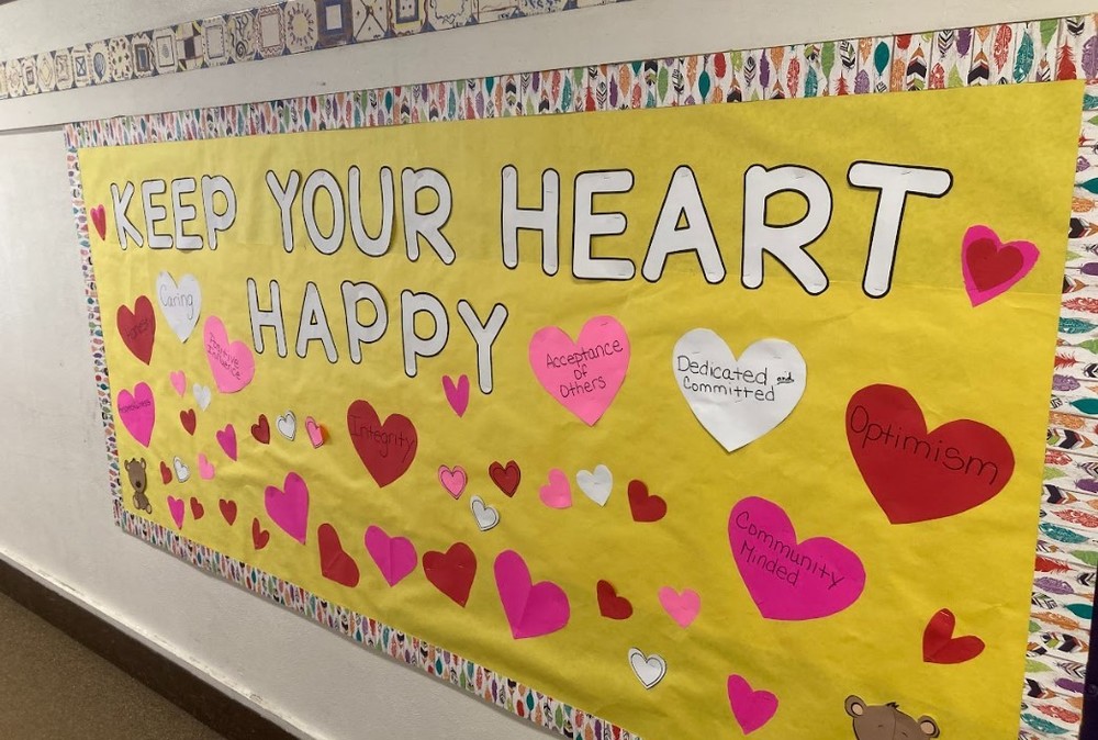 Bulletin board with hearts